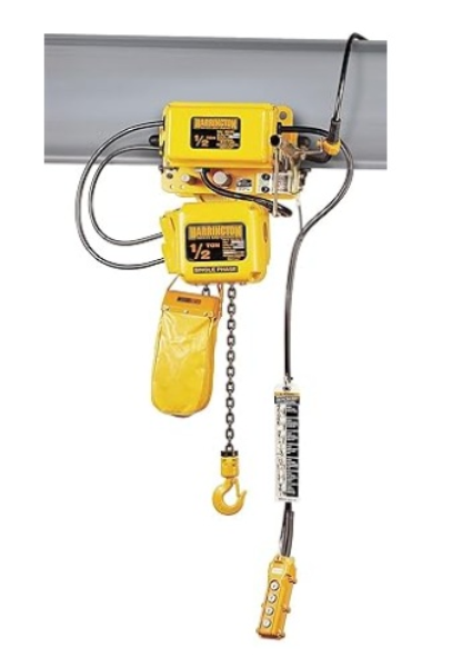 1-TON ELEC. CHAIN HOIST, 15 FT LIFT, MOTORIZED TROLLEY