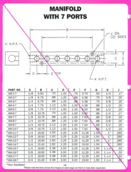 7 Port, 1/4in Inlet x 1/8 Outlet Alu. Manifold