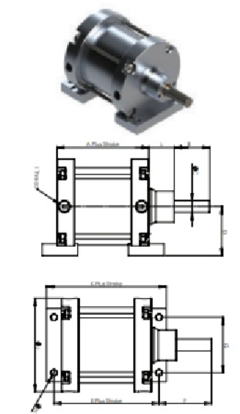 Spring Return Foot Mount Cylinder, 3 Inch Bore, 3 Inch Stroke