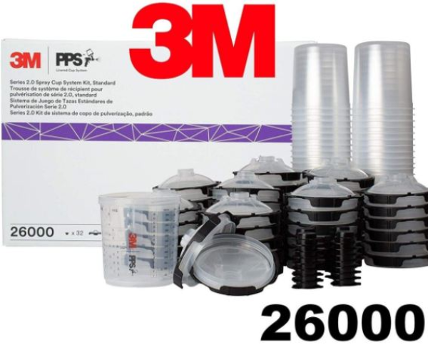 3M PPS Series 2.0 Spray Cup System Kit, 26000, (22 FlOz, 650Ml), 200 Mic Filter, 1 Kit Per Case