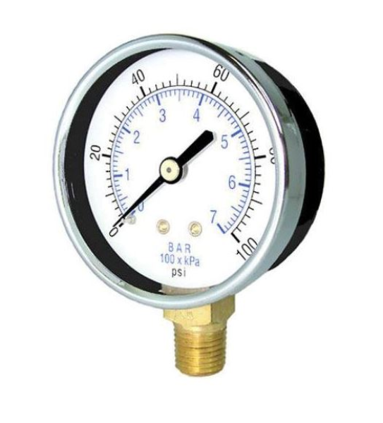 Gauge, 0-100 psig, 2 dial    1/8 btm