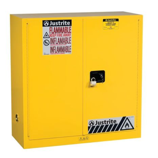 30 Gallon, 1 Shelf, 2 Doors, Manual Close, Flammable Cabinet, Sure-Grip EX, Yellow