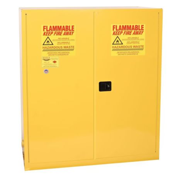 Eagle Haz-Mat Two Drum Vertical Safety Cabinet, 110 Gal., 1 Shelf, 2 Door, Manual Close, Yellow