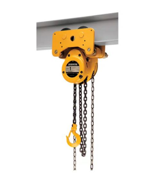 1 TON GEARED TROLLEY HOIST W/ SHUR-LOCK BOTTOM HOOK