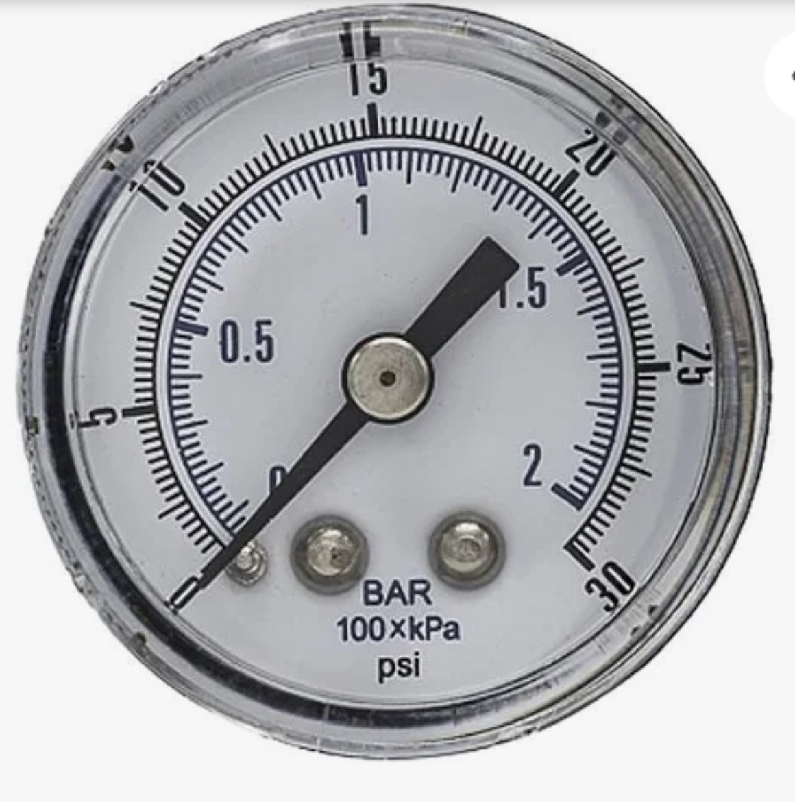 Picture of Gauge, 0-30 psig, 2 dial  1/8 bck