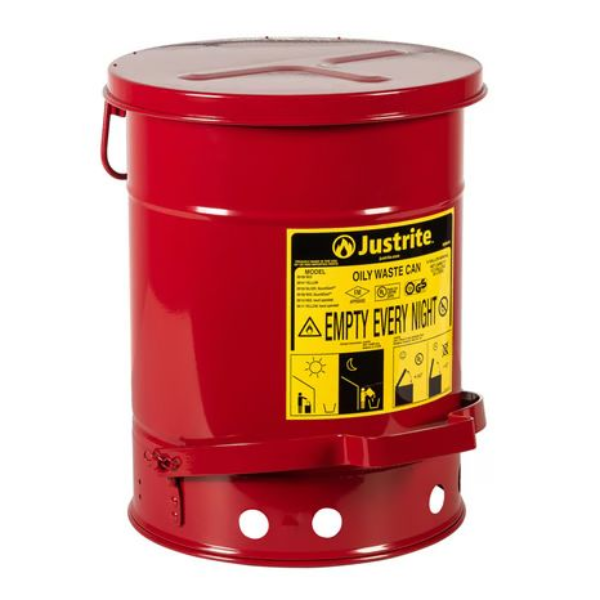 Oily Waste Can, 6 Gallon, Foot-Operated, Self Closing
