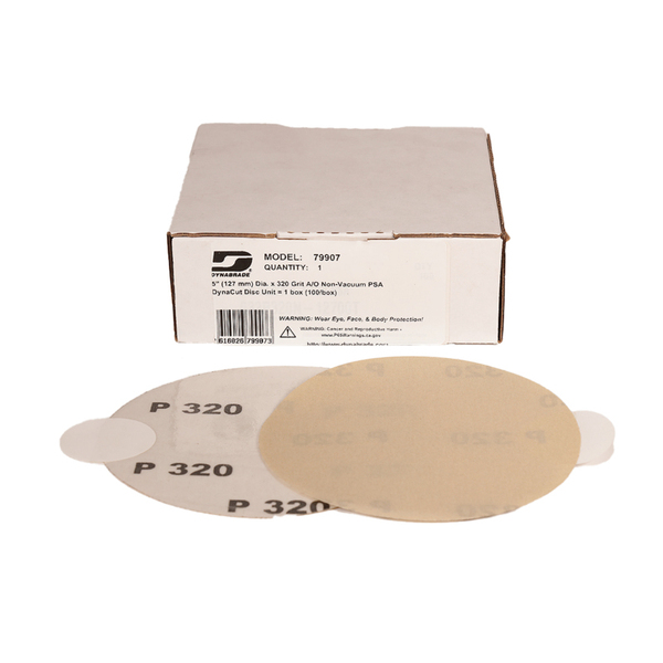 5in (127mm)Dia. x 320 Grit A/O Non-Vacuum PSA Dynacut Pad, 100/Box